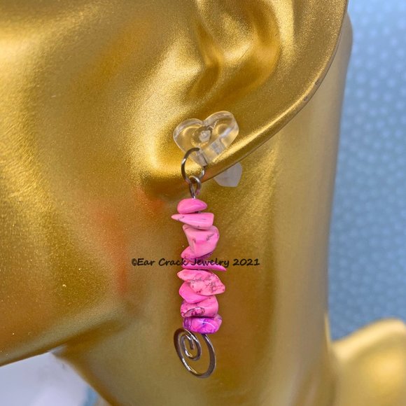 Hand Crafted Jewelry - Hand Crafted - Rock Bead Pink Dangle Earrings